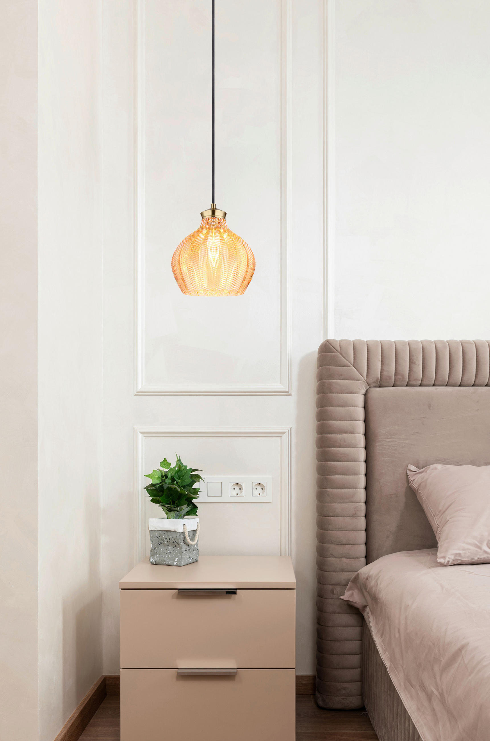 HÄNGELEUCHTE 22/120 cm    - Goldfarben/Schwarz, Basics, Glas/Textil (22/120cm) - Globo
