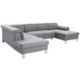 WOHNLANDSCHAFT inkl.Funktionen Hellgrau Webstoff  - Silberfarben/Hellgrau, Design, Textil/Metall (226/320/168cm) - Xora