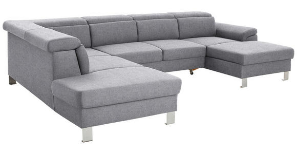 WOHNLANDSCHAFT inkl.Funktionen Hellgrau Webstoff - Silberfarben/Hellgrau, Design, Textil/Metall (226/320/168cm) - Xora