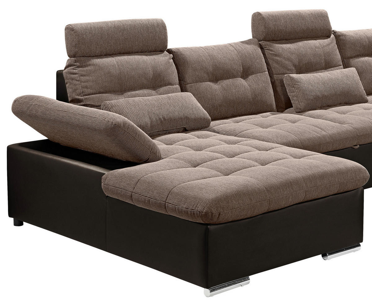 WOHNLANDSCHAFT Dunkelbraun, Hellbraun Webstoff  - Hellbraun/Dunkelbraun, MODERN, Textil (170/324/218cm) - MID.YOU