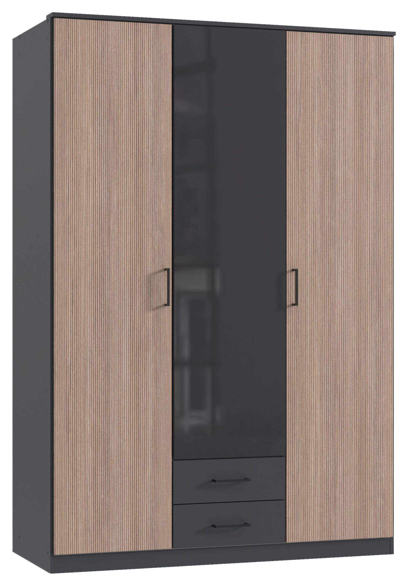 KLEIDERSCHRANK 135/199/58 cm 3-türig Braun, Graphitfarben, Dunkelgrau  - Dunkelgrau/Schwarz, KONVENTIONELL, Glas/Holzwerkstoff (135/199/58cm) - Boxxx
