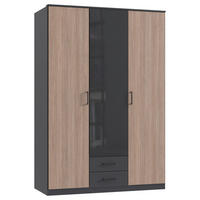 KLEIDERSCHRANK  in Graphitfarben, Braun, Dunkelgrau  - Dunkelgrau/Schwarz, KONVENTIONELL, Glas/Holzwerkstoff (135/199/58cm) - Stylife