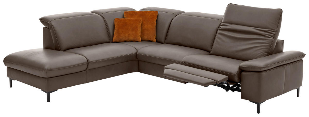 ECKSOFA in Echtleder Dunkelgrau  - Dunkelgrau/Schwarz, Design, Leder/Metall (244/292cm) - Beldomo Premium