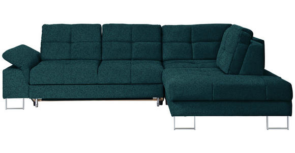 ECKSOFA in Flachgewebe Petrol  - Petrol, Design, Textil/Metall (296/229cm) - Novel