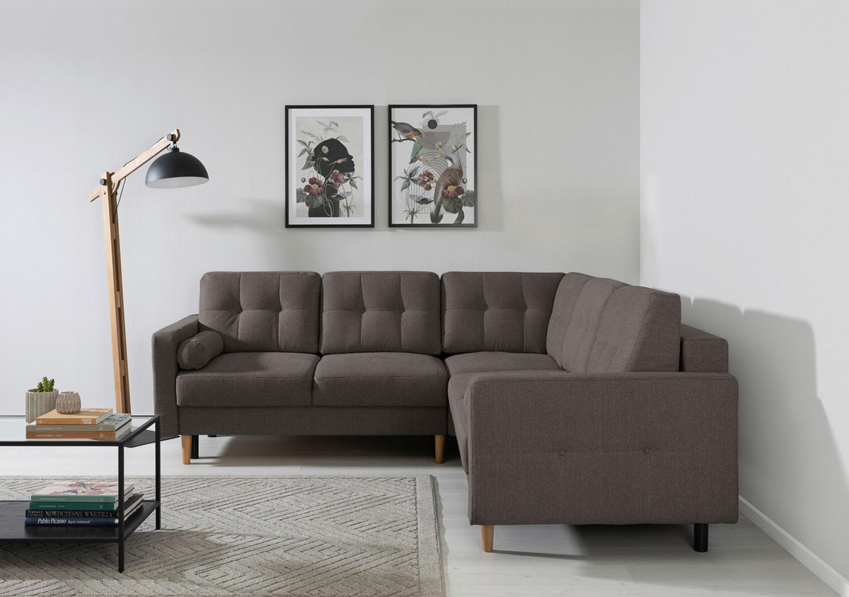 ECKSOFA in Grau  - Buchefarben/Grau, Design, Holz/Textil (242/242cm) - MID.YOU