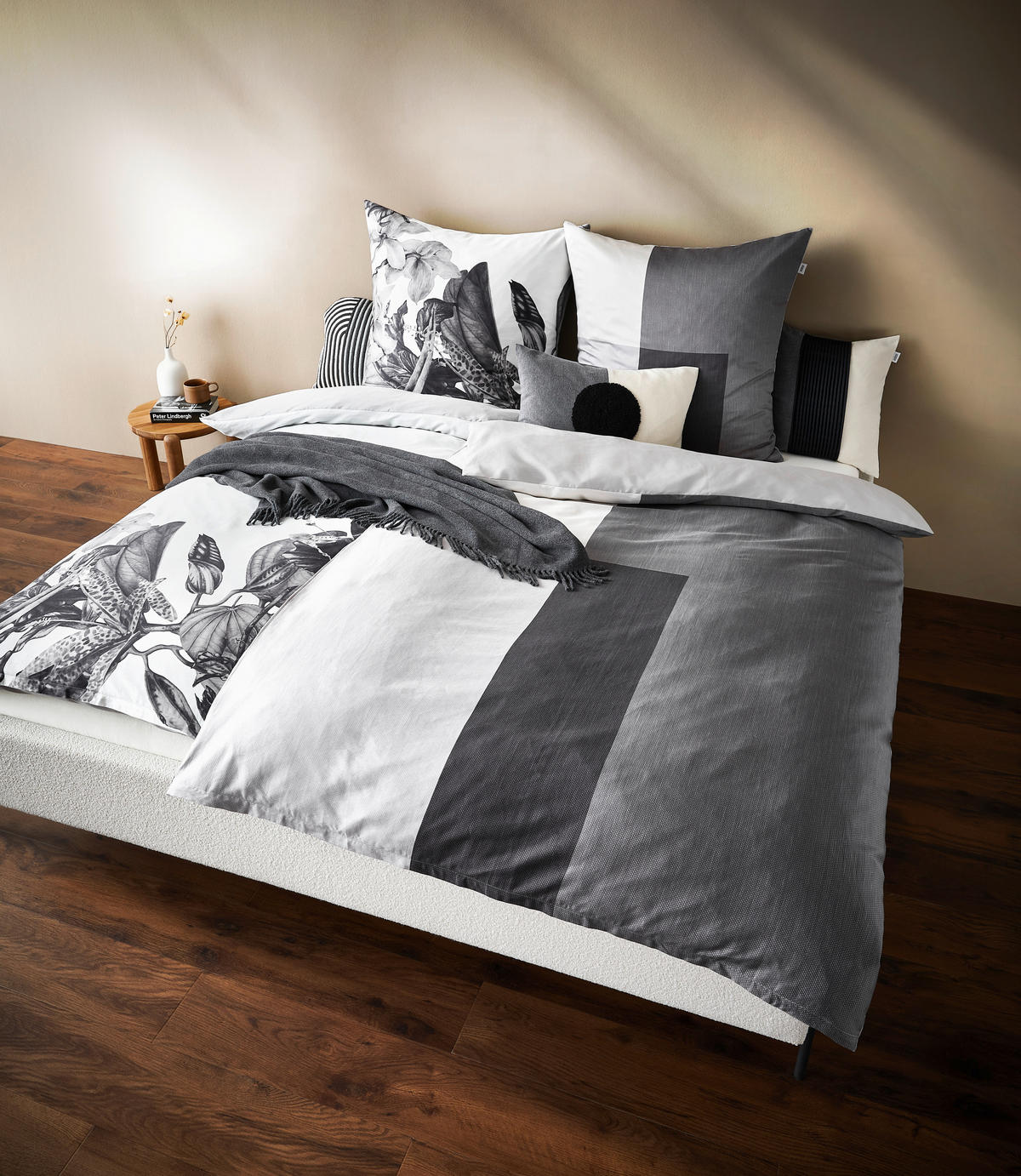 WENDEBETTWÄSCHE Satin 135/200 cm  - Anthrazit/Creme, Design, Textil (135/200cm) - Schöner Wohnen