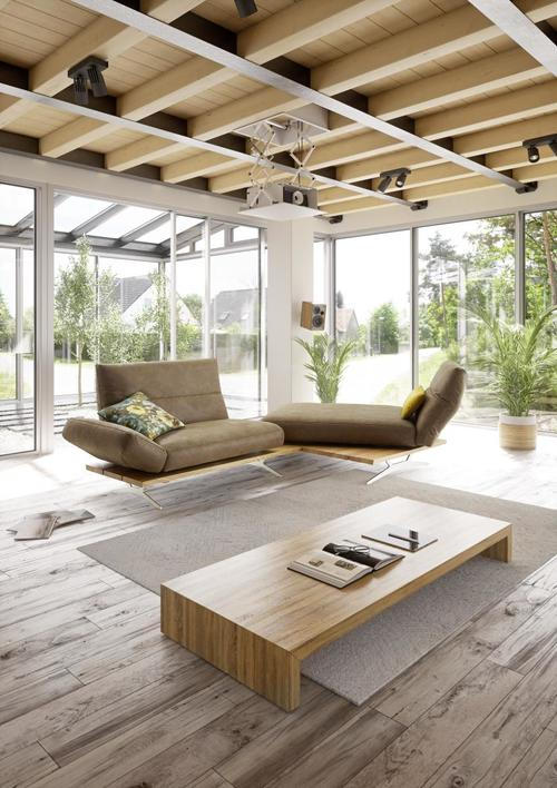 ECKSOFA inkl.Funktion Hellbraun Mikrofaser - Hellbraun/Edelstahlfarben, Natur, Holz/Textil (275/157cm) - Ambiente