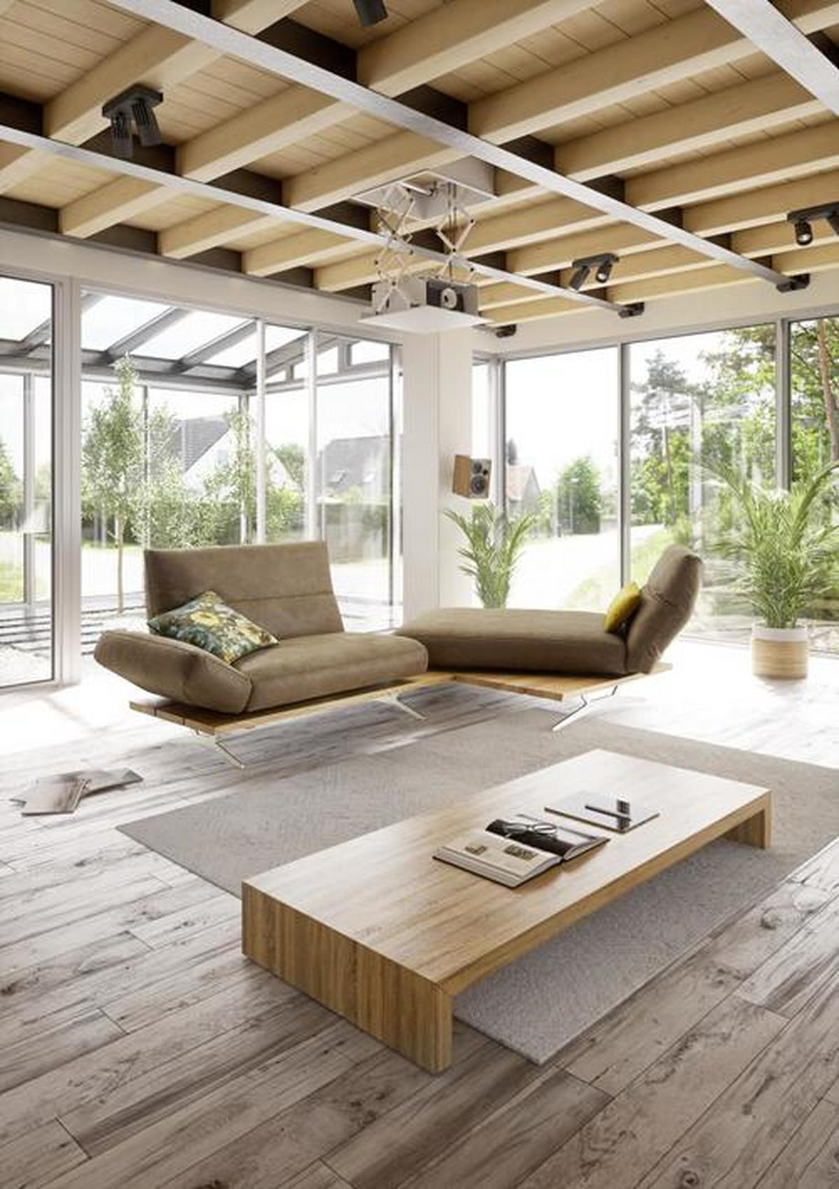 ECKSOFA inkl.Funktion Hellbraun Mikrofaser  - Hellbraun/Edelstahlfarben, Natur, Holz/Textil (275/157cm) - Ambiente