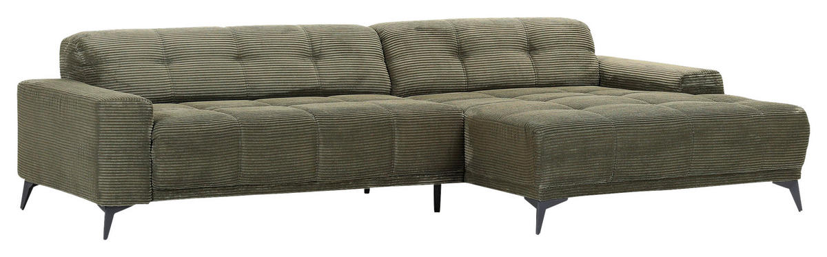 ECKSOFA in Cord Dunkelgrün  - Dunkelgrün/Schwarz, Konventionell, Textil/Metall (295/165cm) - Carryhome