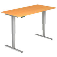 SCHREIBTISCH 160/80/63,5-128,5 cm Silberfarben, Buchefarben höhenverstellbar elektrisch höhenverstellbar  - Silberfarben/Buchefarben, KONVENTIONELL, Holzwerkstoff/Metall (160/80/63,5-128,5cm) - Venda