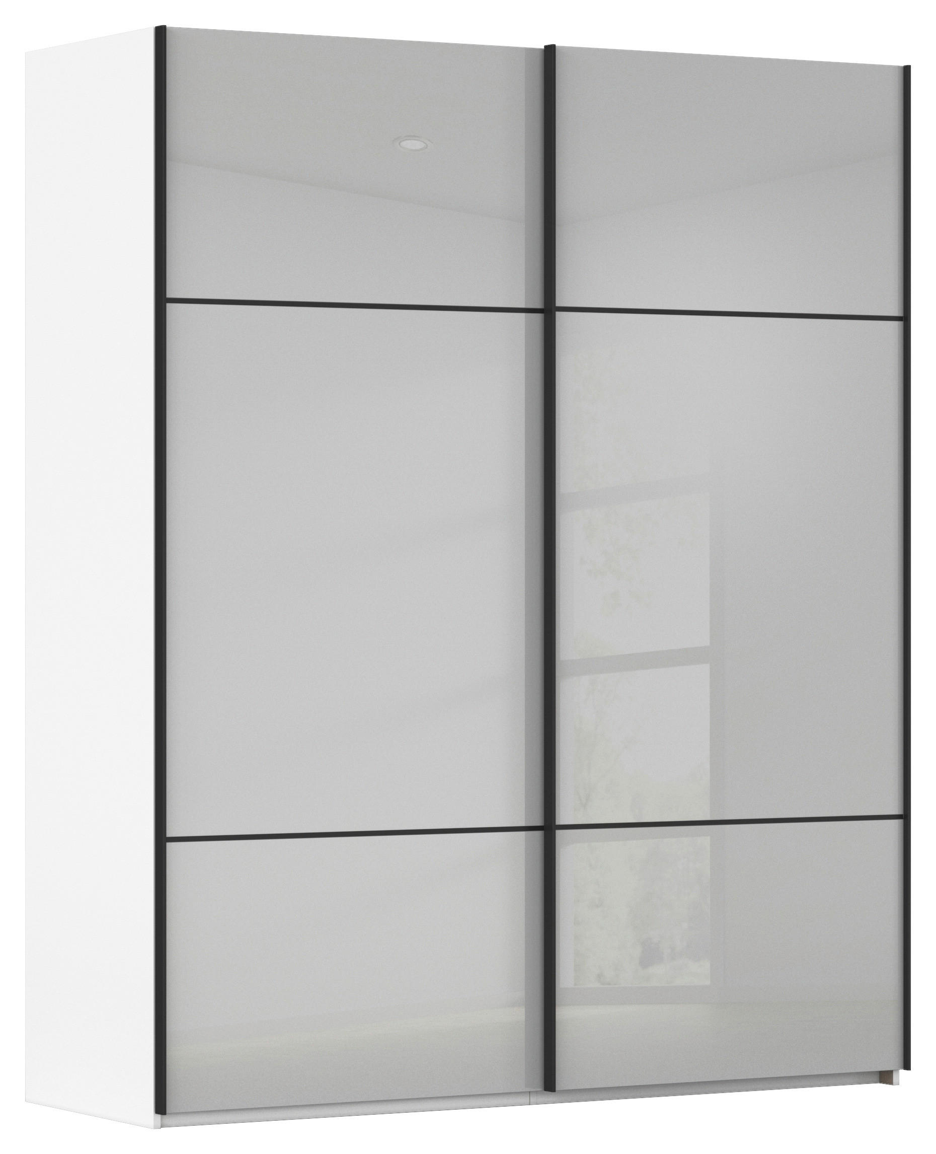SCHWEBETÜRENSCHRANK in Grau, Weiss  - Weiss/Schwarz, Konventionell, Glas/Holzwerkstoff (201/223/67cm) - Novel