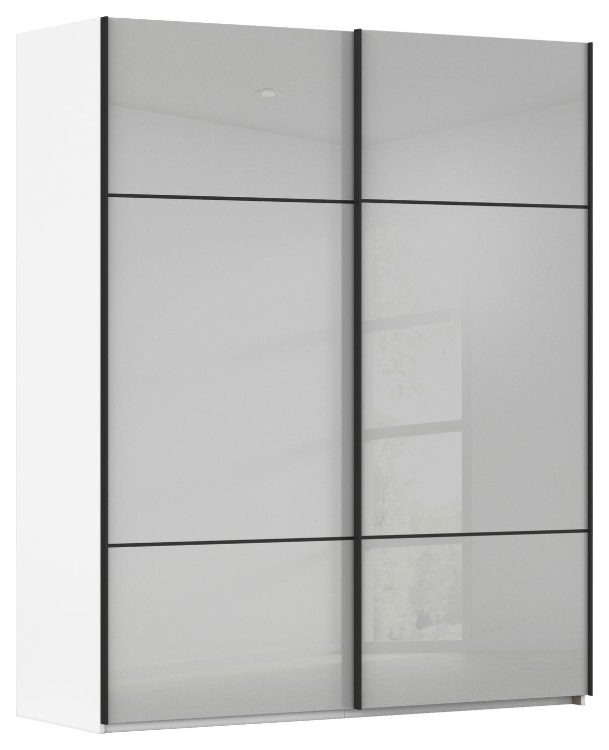 SCHWEBETÜRENSCHRANK in Grau, Weiss  - Weiss/Schwarz, Konventionell, Glas/Holzwerkstoff (201/223/67cm) - Novel