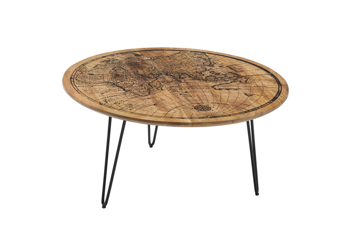 COUCHTISCH Mangoholz massiv 90/90/46 cm rund Braun, Schwarz  - Schwarz/Braun, KONVENTIONELL, Holz/Metall (90/90/46cm) - MID.YOU