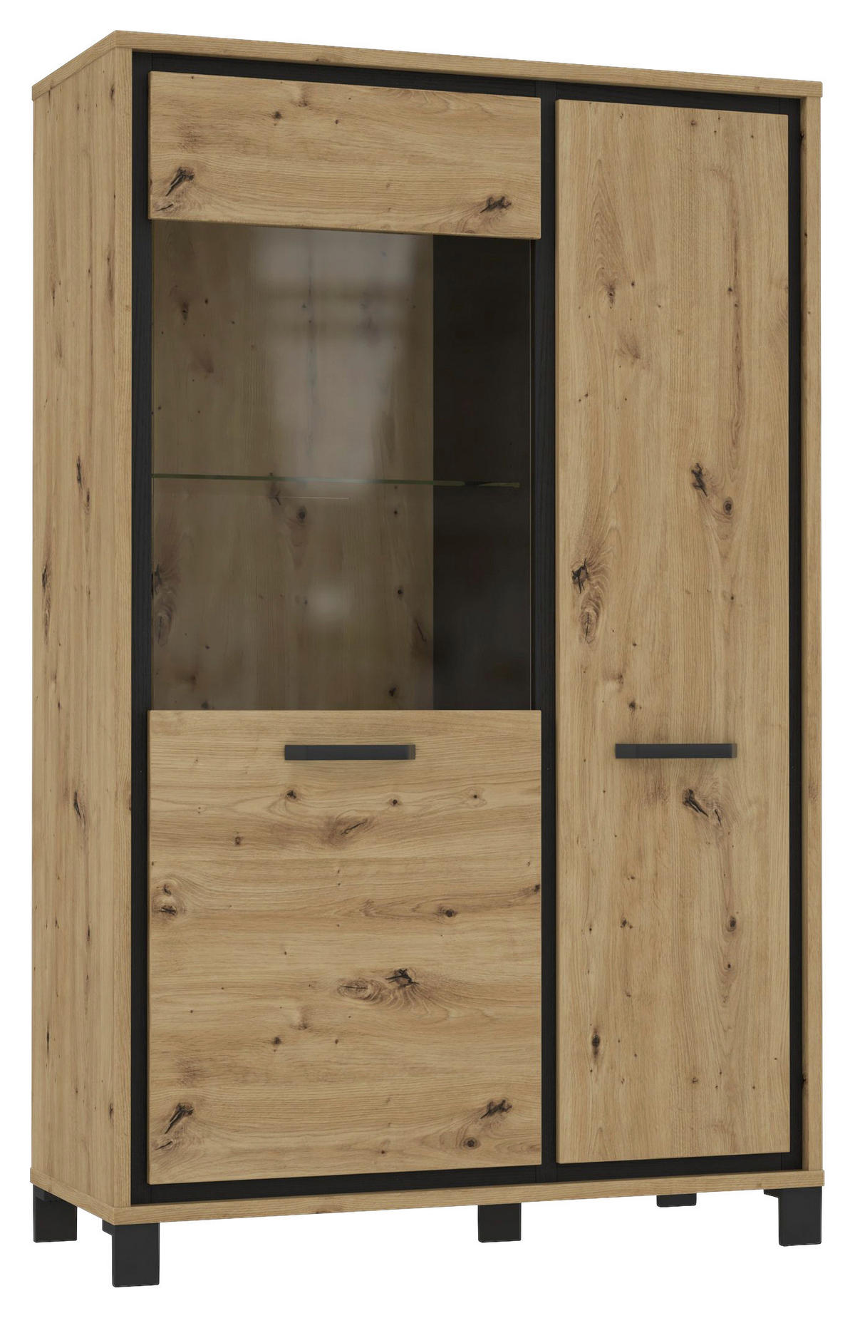 HIGHBOARD 101.4/161/41.5 cm  - Eichefarben/Schwarz, Basics, Glas/Holzwerkstoff (101.4/161/41.5cm) - Livetastic