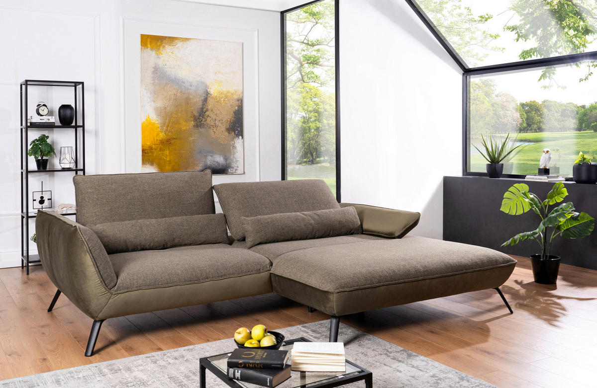 ECKSOFA in Flachgewebe Olivgrün  - Schwarz/Olivgrün, Design, Textil/Metall (191/273cm) - Moderano