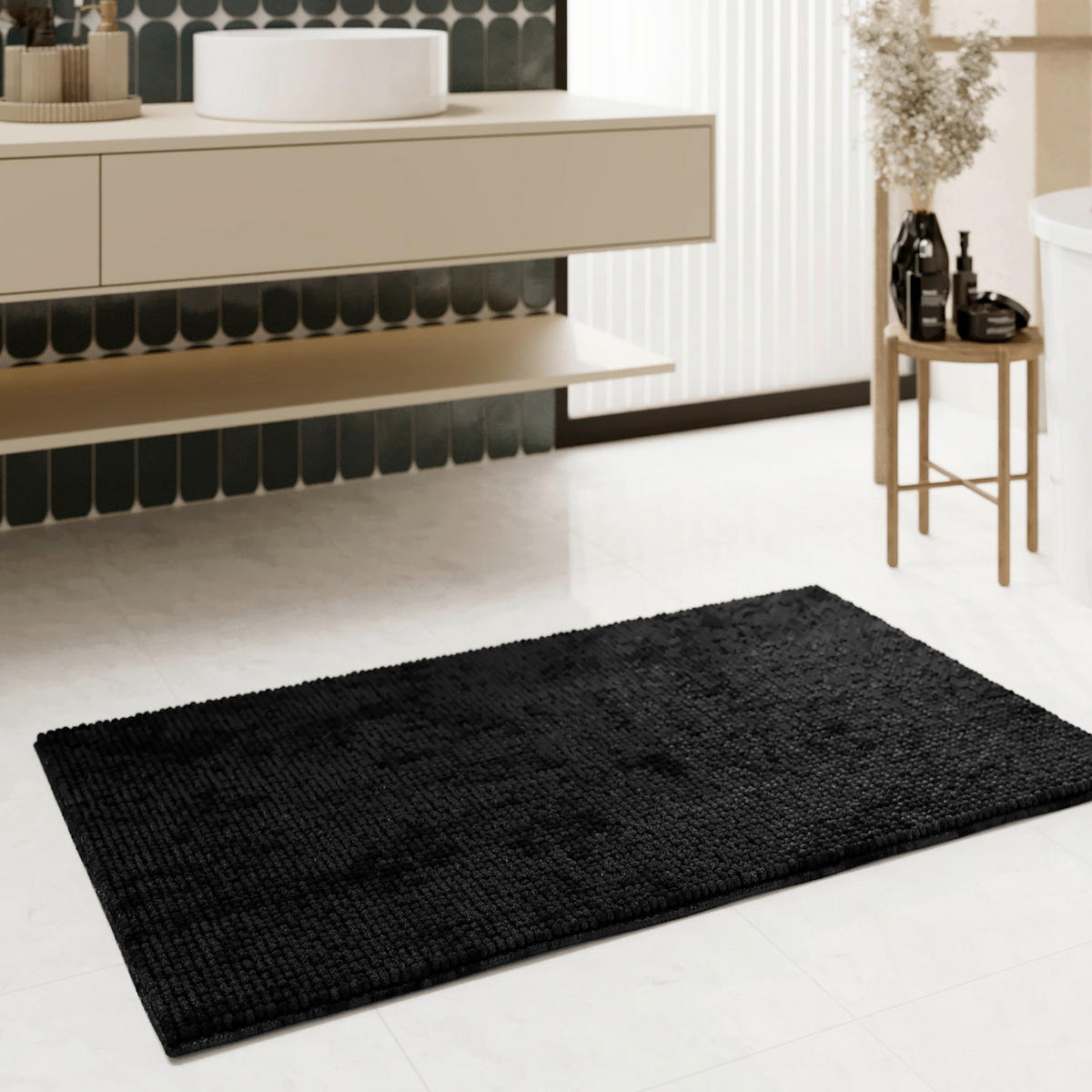 BADTEPPICH Schwarz 60/100 cm  - Schwarz, Basics, Kunststoff/Textil (60/100cm) - WECON HOME