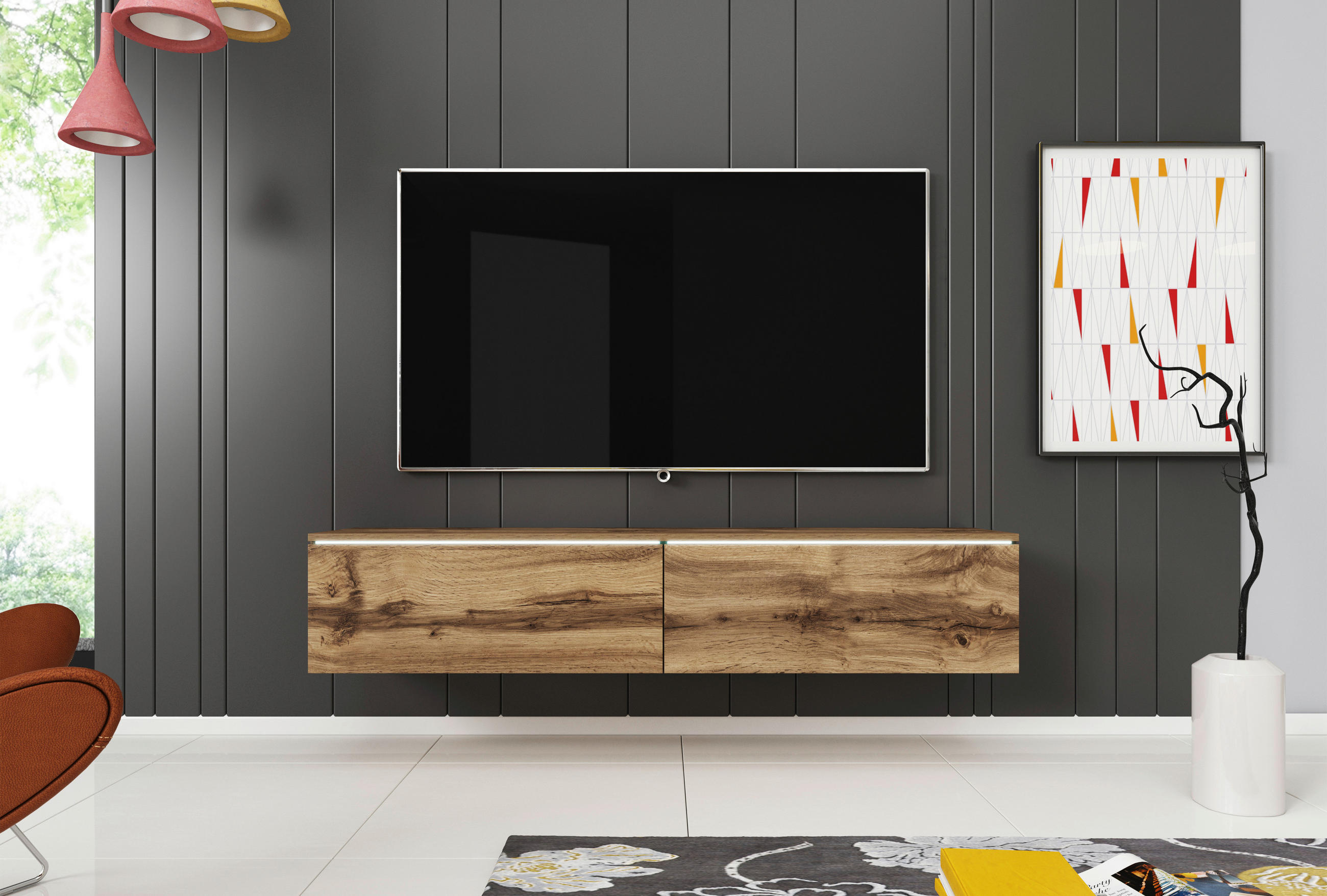TV-BÄNK Vera  i 140/30/33 cm  - ek Wotan/grå, Lifestyle, trämaterial/plast (140/30/33cm) - P & B