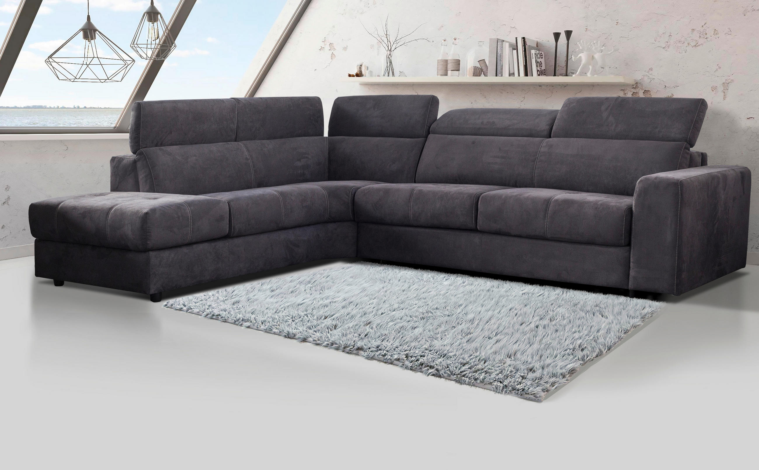 ROHOVÁ SEDAČKA, textil, antracitová - bílá/černá, Moderní, textil/plast (236/302cm) - Novel