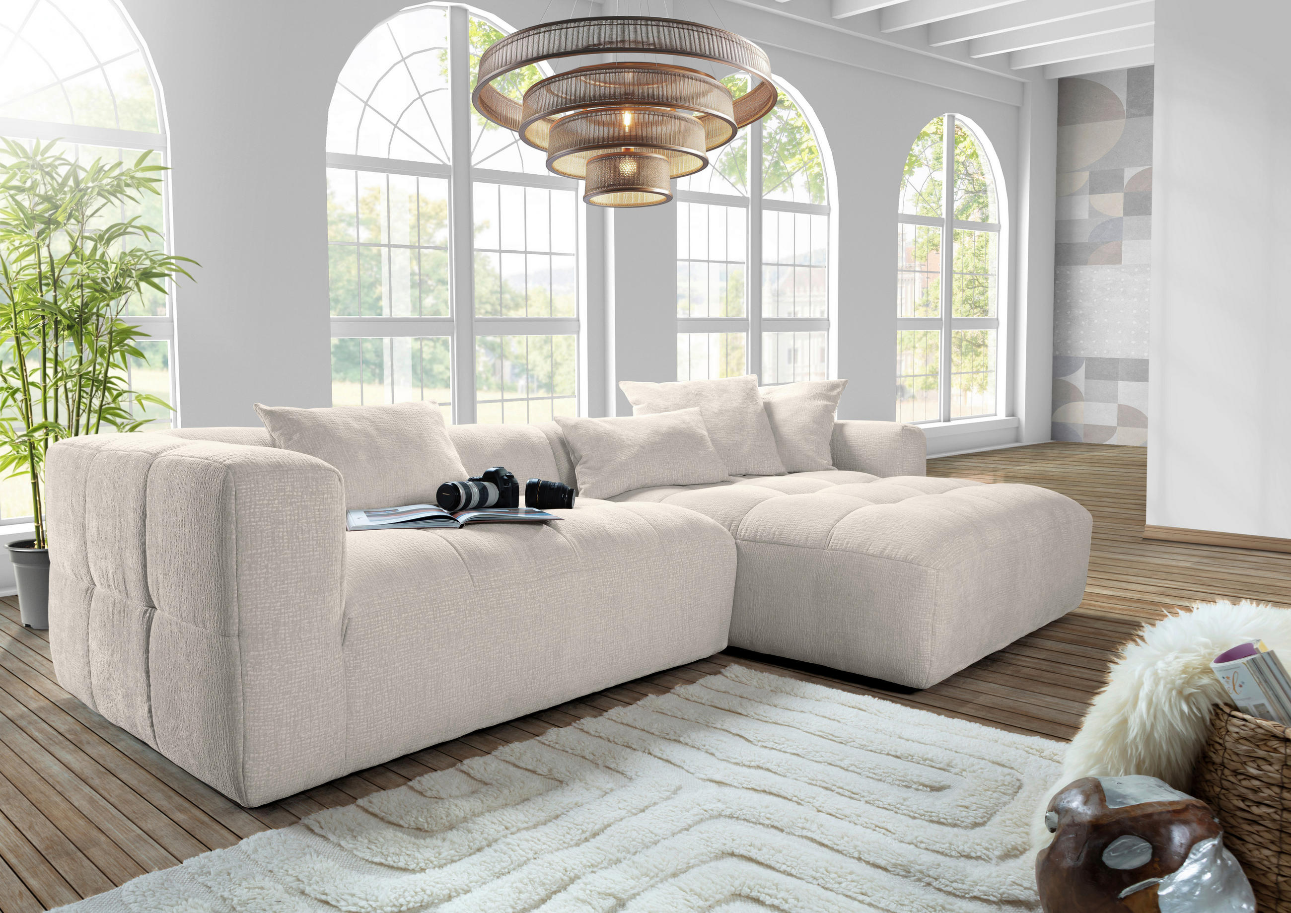 ECKSOFA Hellbraun Flachgewebe  - Hellbraun/Schwarz, KONVENTIONELL, Kunststoff/Textil (280/170cm) - Carryhome
