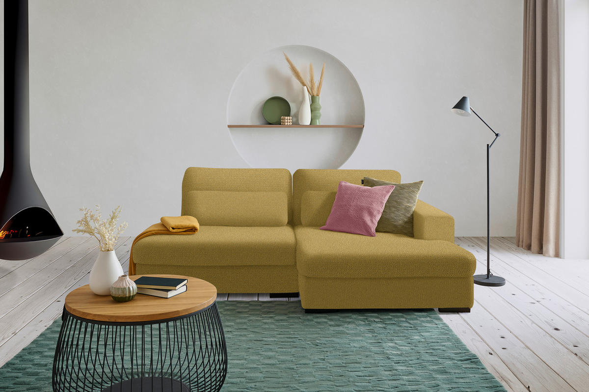 ECKSOFA in Chenille Currygelb  - Currygelb/Schwarz, Design, Kunststoff/Textil (223/158cm) - Lomoco
