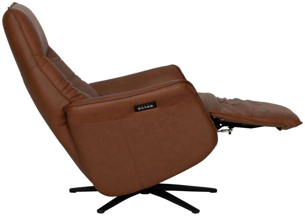 RELAXSESSEL Lederlook Echtleder    - Schwarz/Kupferfarben, Design, Leder/Holz (79/110/83cm) - Livetastic