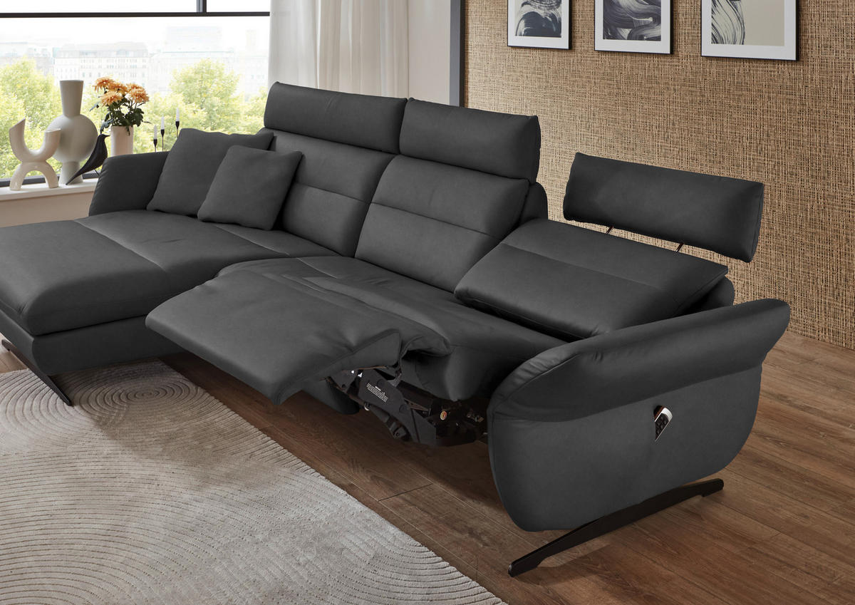 ECKSOFA in Echtleder Anthrazit  169/298 cm  - Anthrazit/Schwarz, Design, Leder/Metall (169/298cm) - Dieter Knoll