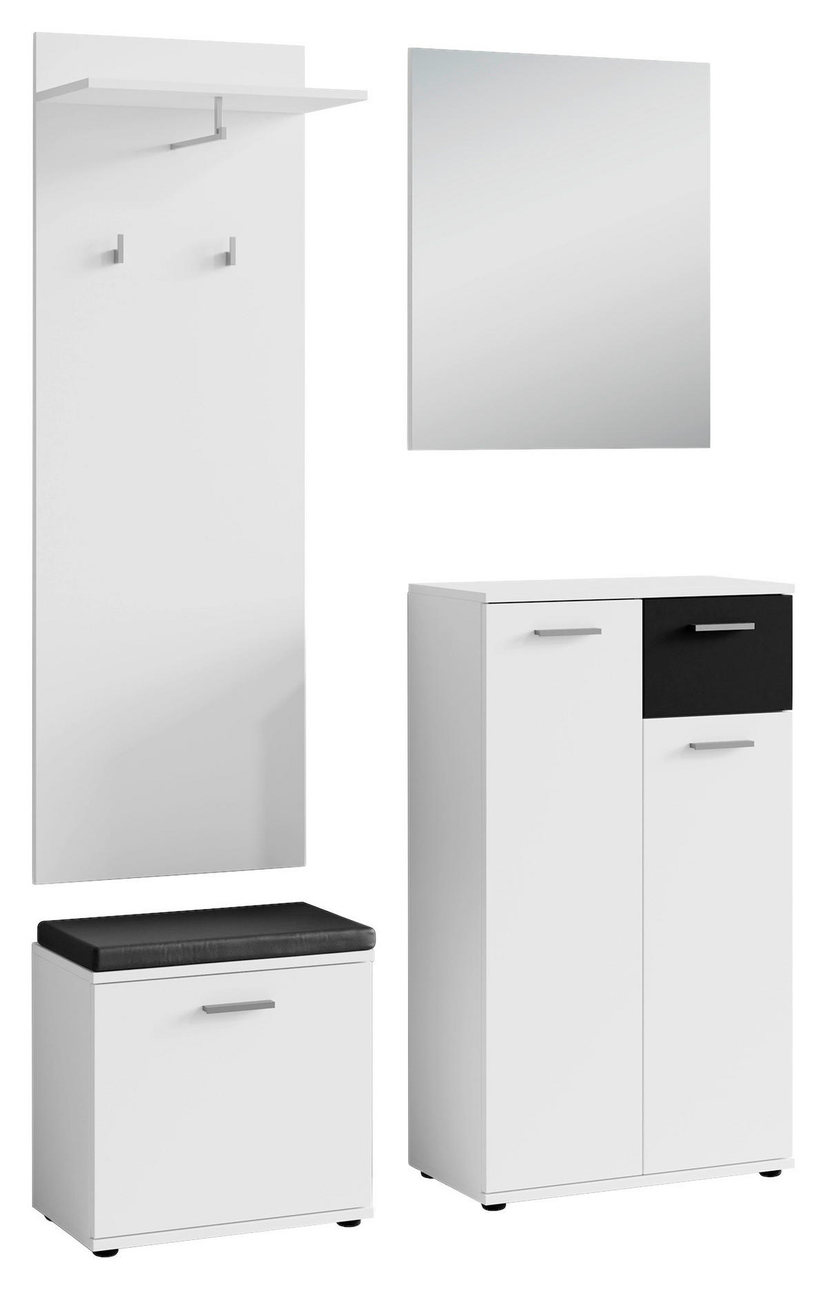 GARDEROBE 4-teilig  in 60/102/30 cm  - Schwarz/Weiß, Design, Holzwerkstoff (60/102/30cm) - MID.YOU