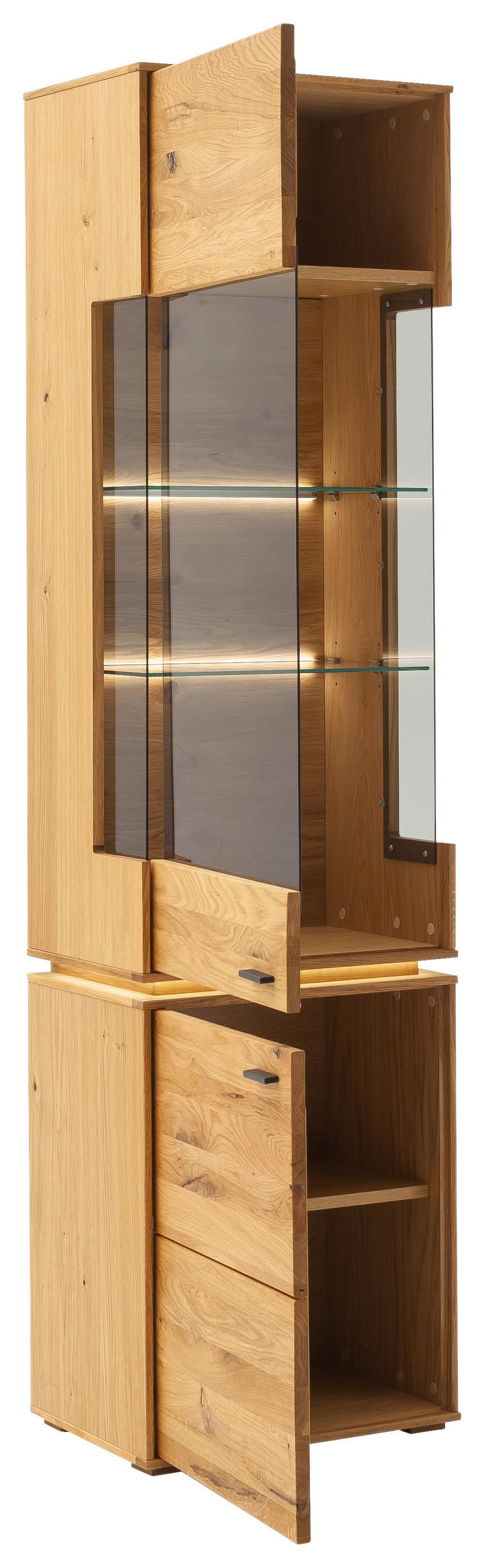 VITRINE in furniert, massiv, teilmassiv Wildeiche Wildeiche  - Wildeiche/Anthrazit, Natur, Glas/Holz (53/202/38cm) - MID.YOU