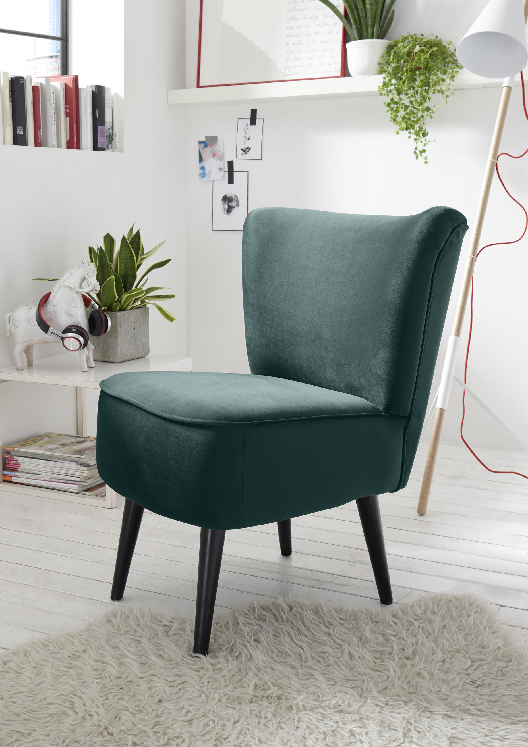 SESSEL Mikrovelours Grün    - Schwarz/Grün, Trend, Holz/Textil (65/89/70cm) - MID.YOU