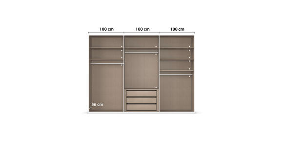 SCHWEBETÜRENSCHRANK 301/223/68 cm 3-türig Weiß, Weiß Hochglanz  - Weiß Hochglanz/Alufarben, Basics, Glas/Holzwerkstoff (301/223/68cm) - Novel