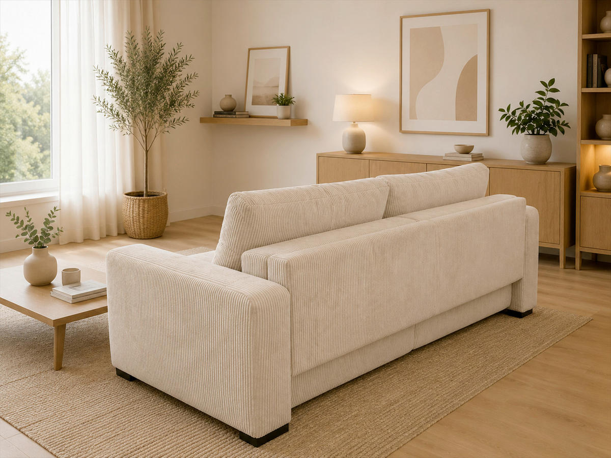 3-SITZER-SOFA Cord Beige  - Beige/Schwarz, Basics, Holz/Textil (250/90/110cm) - MID.YOU