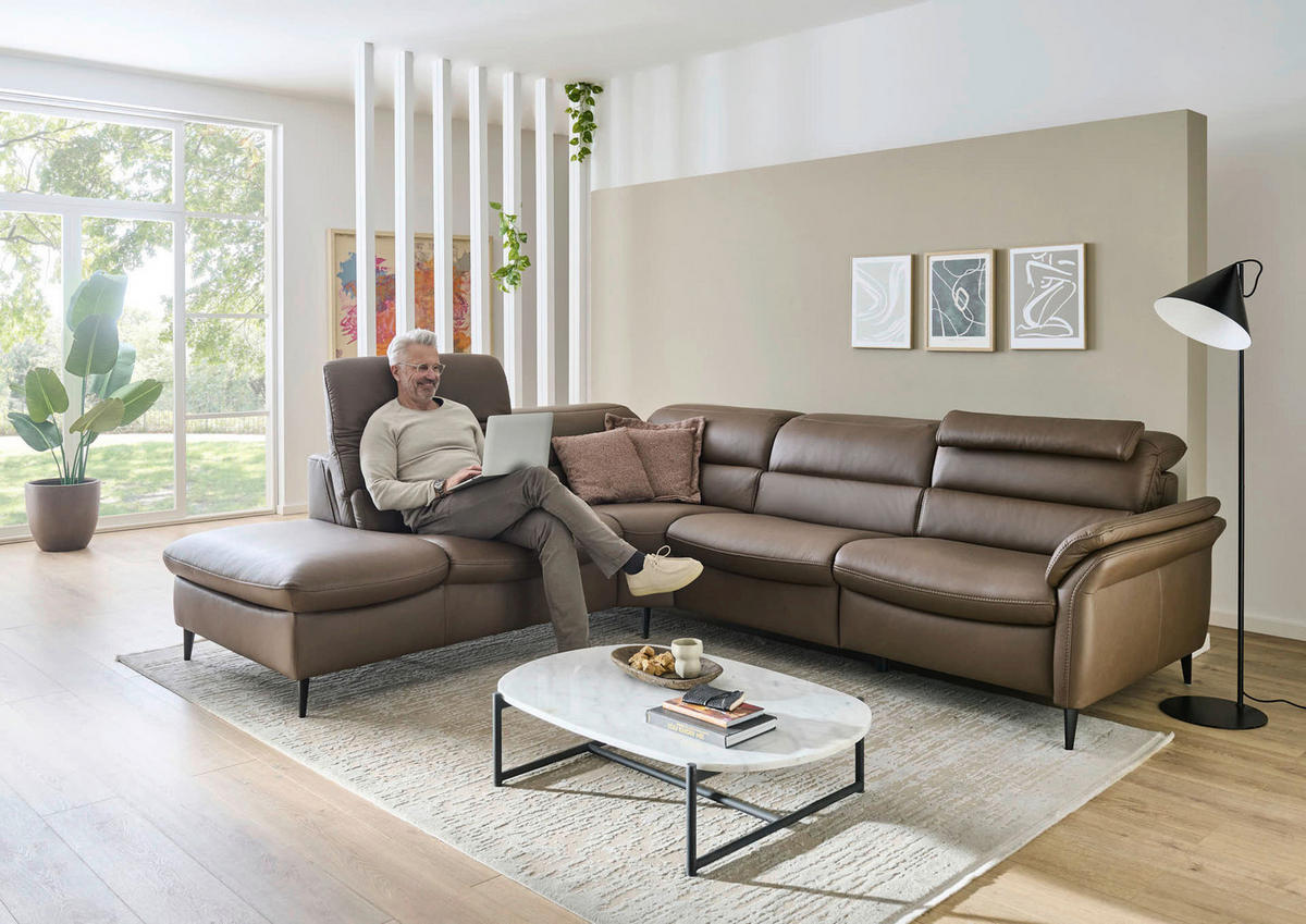 ECKSOFA Braun Echtleder  - Schwarz/Braun, Design, Leder/Metall (260/287cm) - Valdera