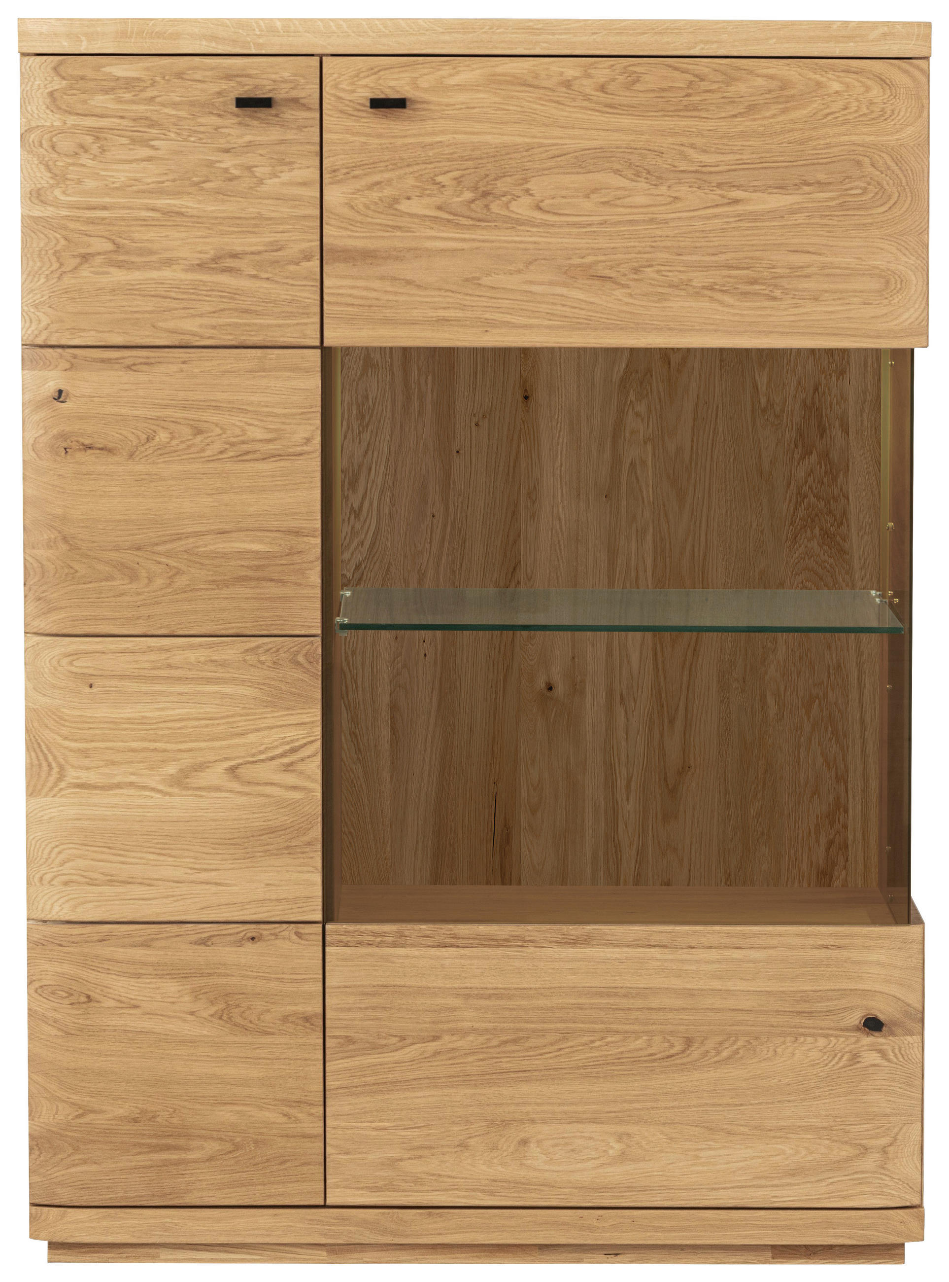 HIGHBOARD  in 99/141/38 cm  - Eichefarben/Schwarz, Natur, Glas/Holz (99/141/38cm) - Linea Natura