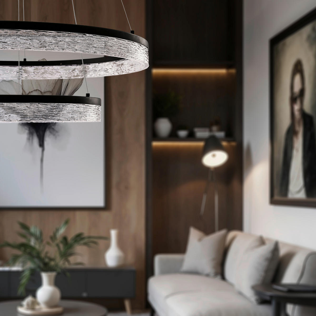 LED-PENDELLEUCHTE 60/60/120 cm  - Transparent/Schwarz, Design, Kunststoff/Metall (60/60/120cm)