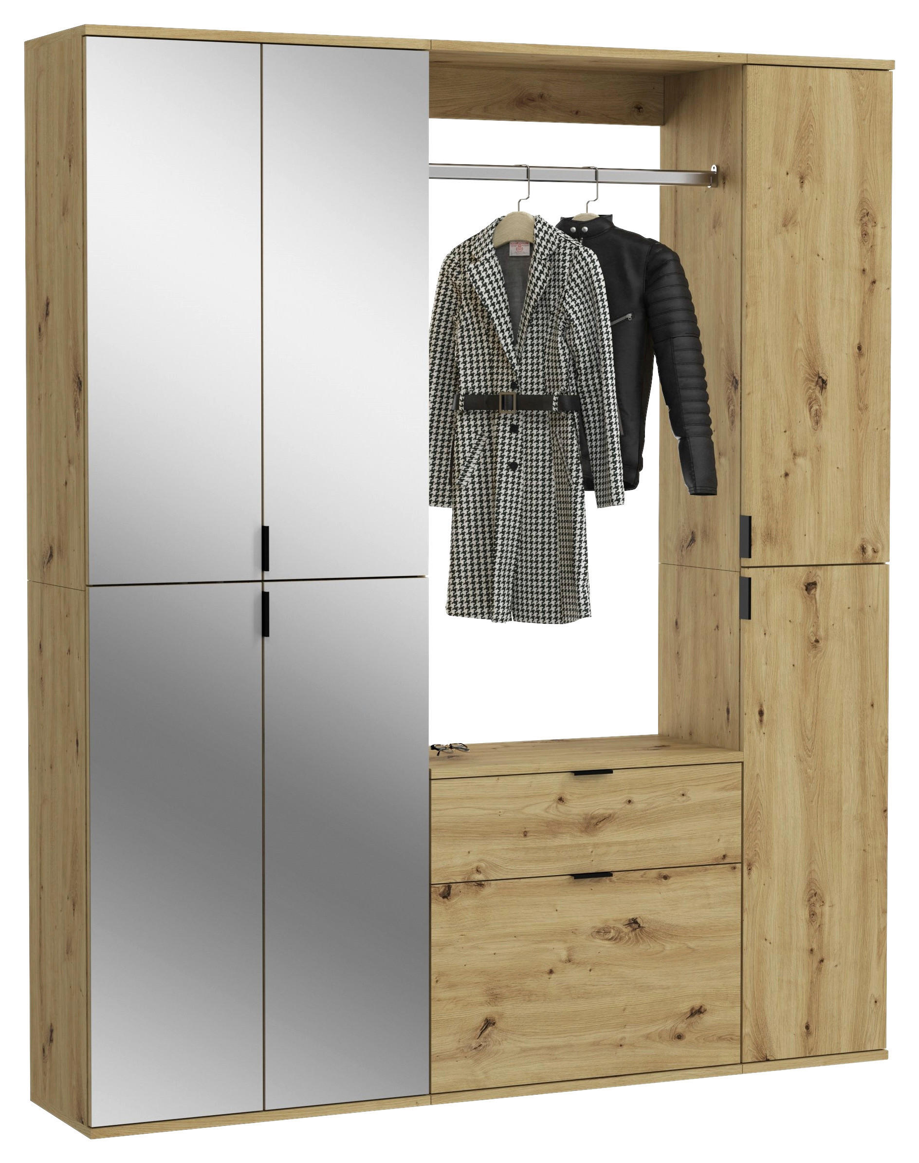 GARDEROBE 3-teilig  in 152/193/34 cm  - KONVENTIONELL, Glas/Holzwerkstoff (152/193/34cm) - MID.YOU