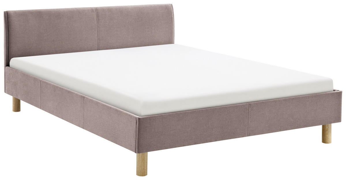 KÁRPITOZOTT ÁGY 140/200 cm  fáradtrózsaszín  - tölgyfa/fáradtrózsaszín, Design, textil/fa (140/200cm) - Livetastic