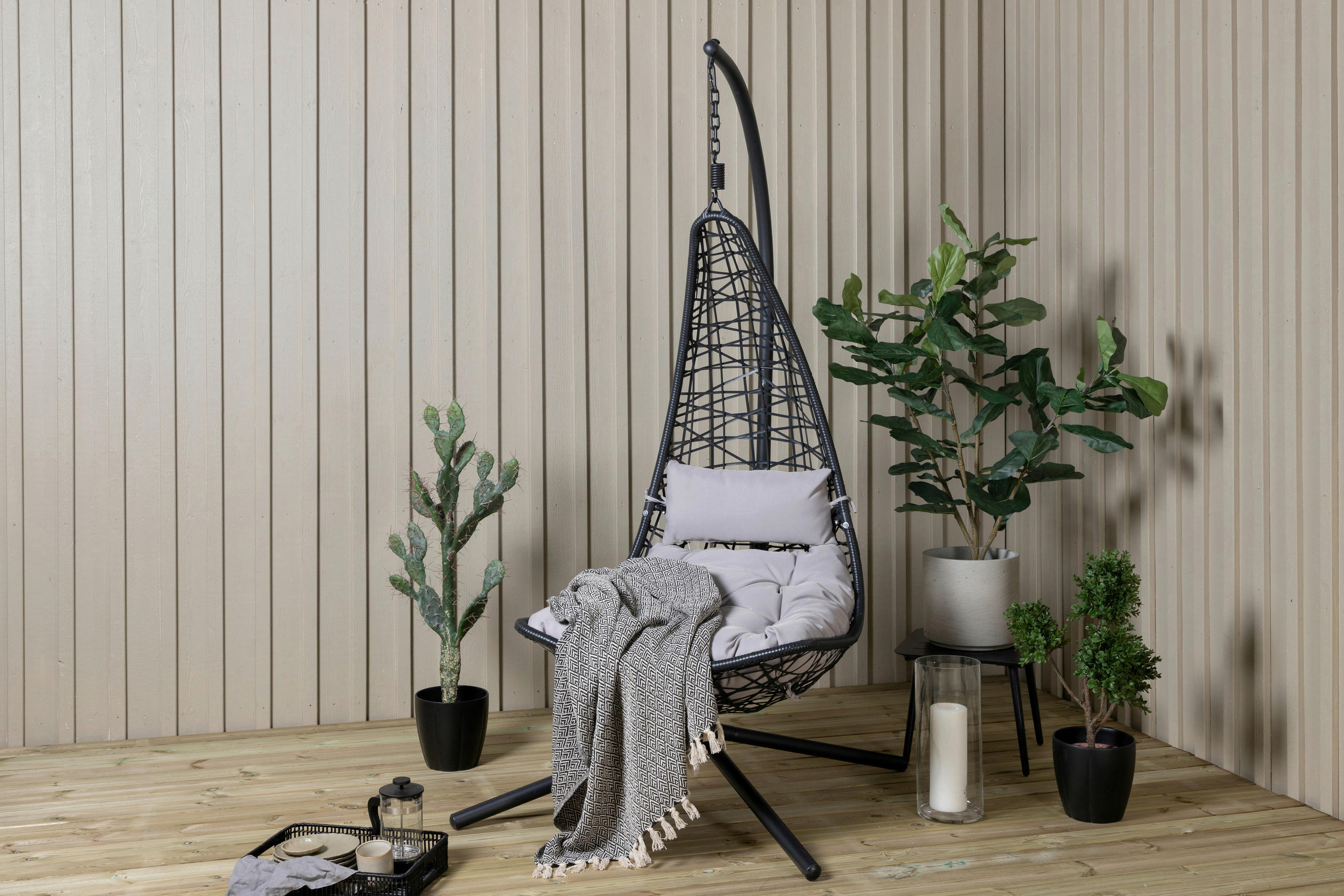 Gardenson Hängesessel Grau, Schwarz 132x205x130 cm