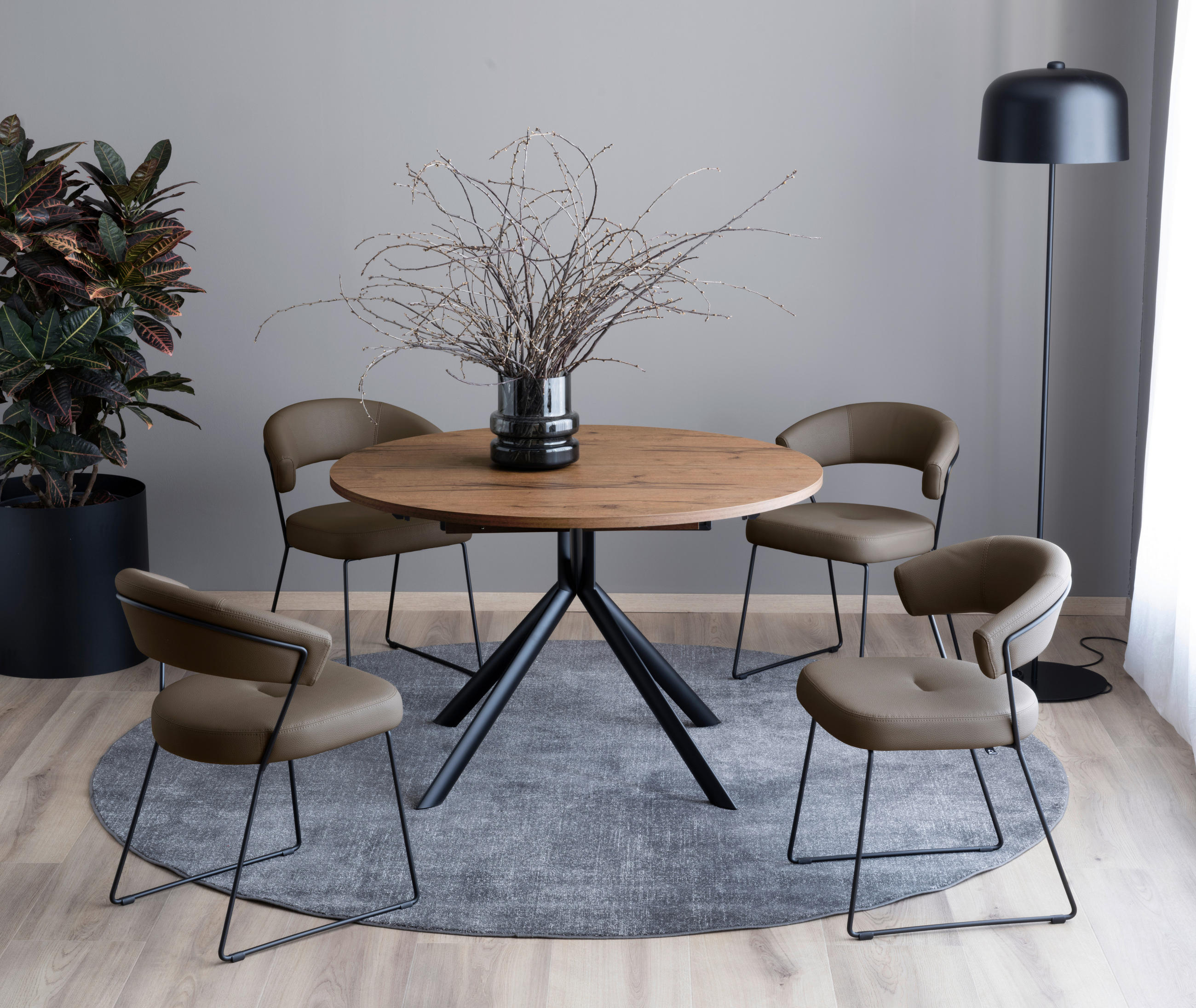 ESSTISCH in Metall, Holzwerkstoff 120-165/120/75 cm  - Eichefarben/Schwarz, Design, Holzwerkstoff/Metall (120-165/120/75cm) - Connubia 