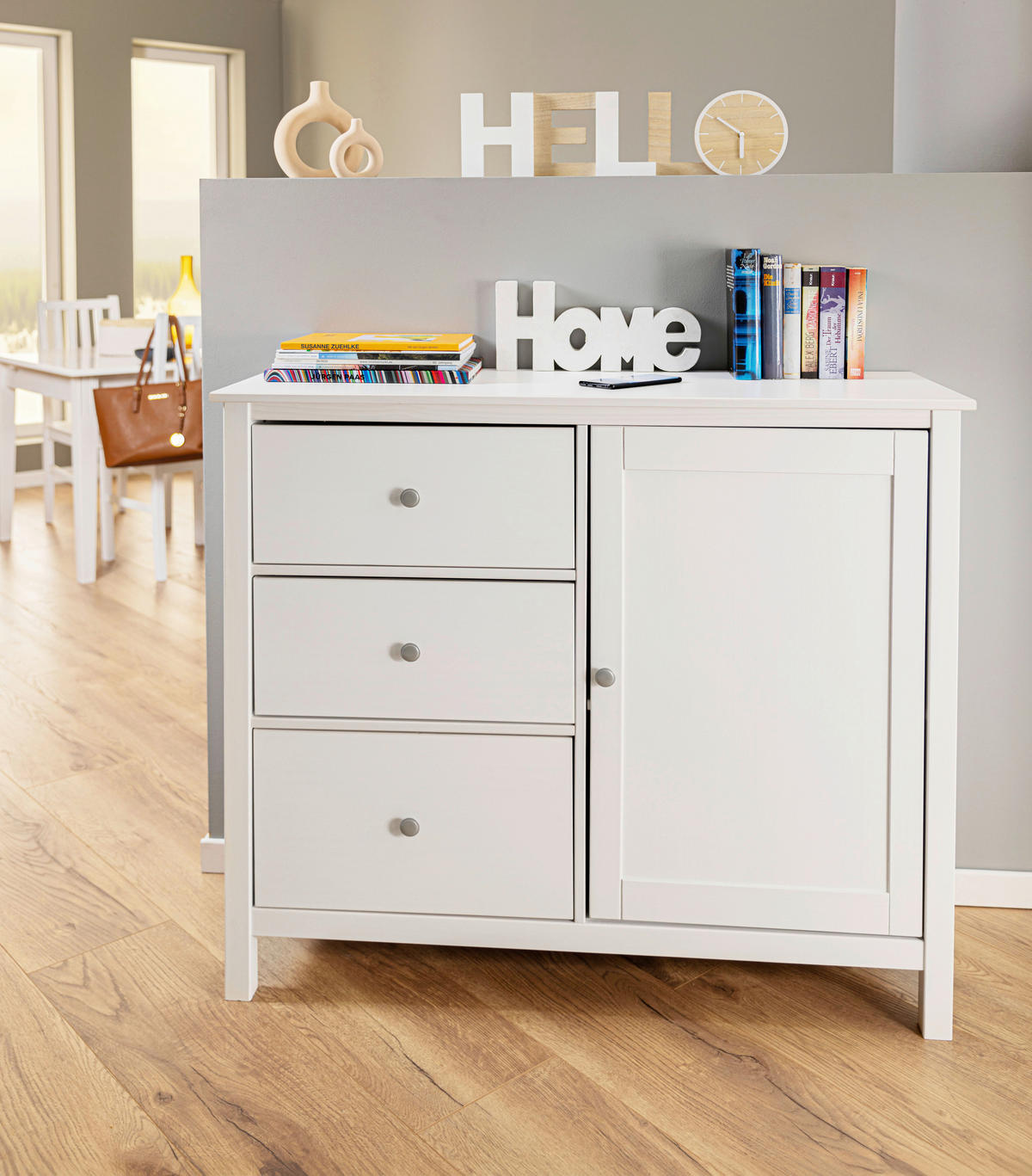 KOMODA, bela  - srebrne barve/bela, Design, kovina/les (110/96/40cm) - Livetastic