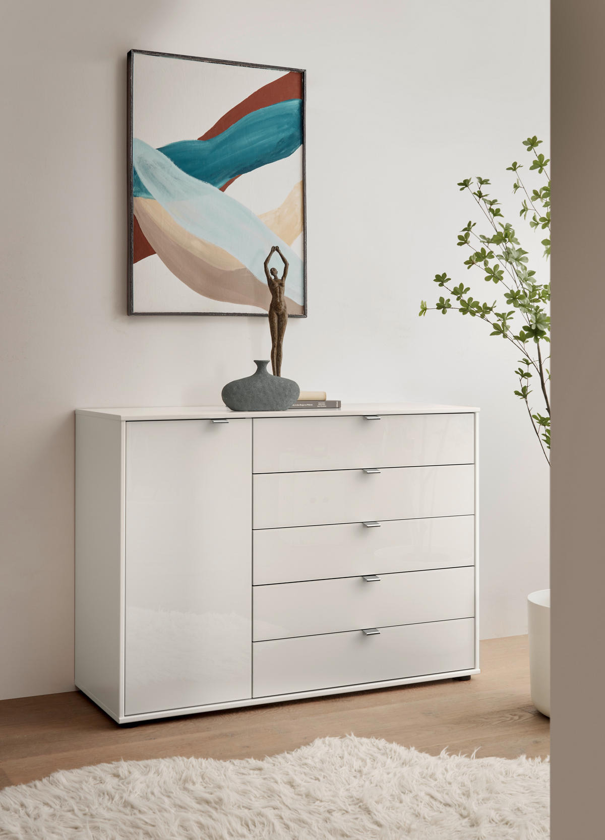 KOMMODE , 120/86/43 cm, 5 Schublade(n)  - Chromfarben/Schwarz, Design, Glas/Holzwerkstoff (120/86/43cm) - Dieter Knoll