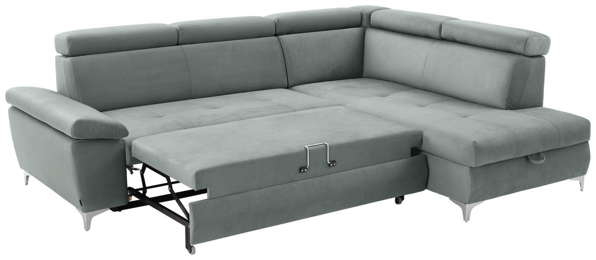 ECKSOFA in Mikrofaser Mintgrün  - Chromfarben/Mintgrün, Konventionell, Textil/Metall (271/206cm) - Carryhome