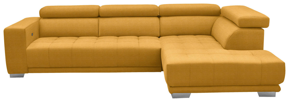 ECKSOFA in Mikrofaser Dunkelgelb  301/207 cm  - Chromfarben/Dunkelgelb, Design, Textil/Metall (301/207cm) - Xora