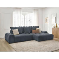 ECKSCHLAFSOFA EVEREST  mit Rücken echt, Armteil links, Armteil rechts Struktur Dunkelblau  - Schwarz/Dunkelblau, MODERN, Kunststoff/Textil (318/180cm) - Livetastic