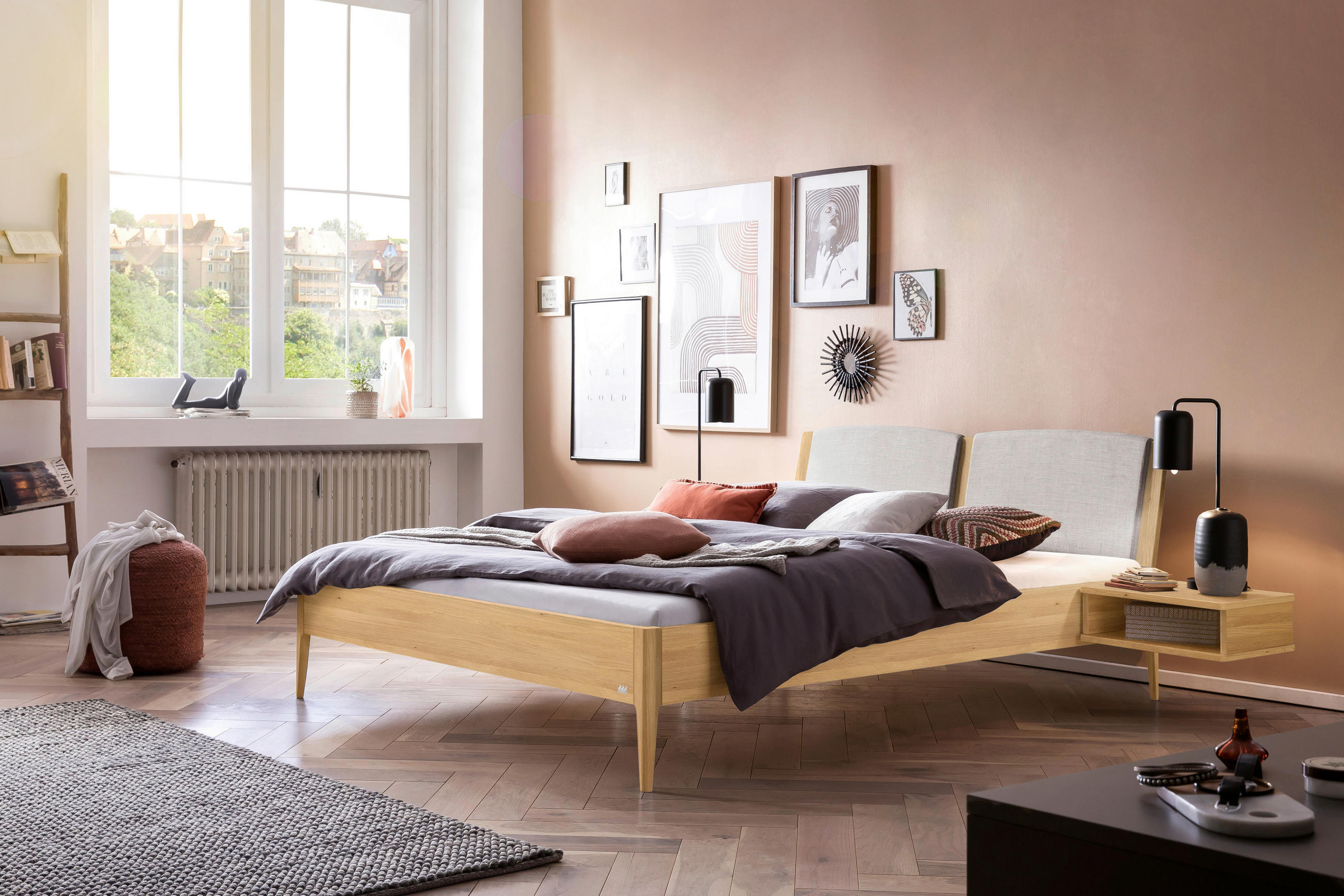 BETT 180/200 cm  in Eichefarben, Hellgrau  - Eichefarben/Hellgrau, KONVENTIONELL, Holz/Textil (180/200cm) - Hasena