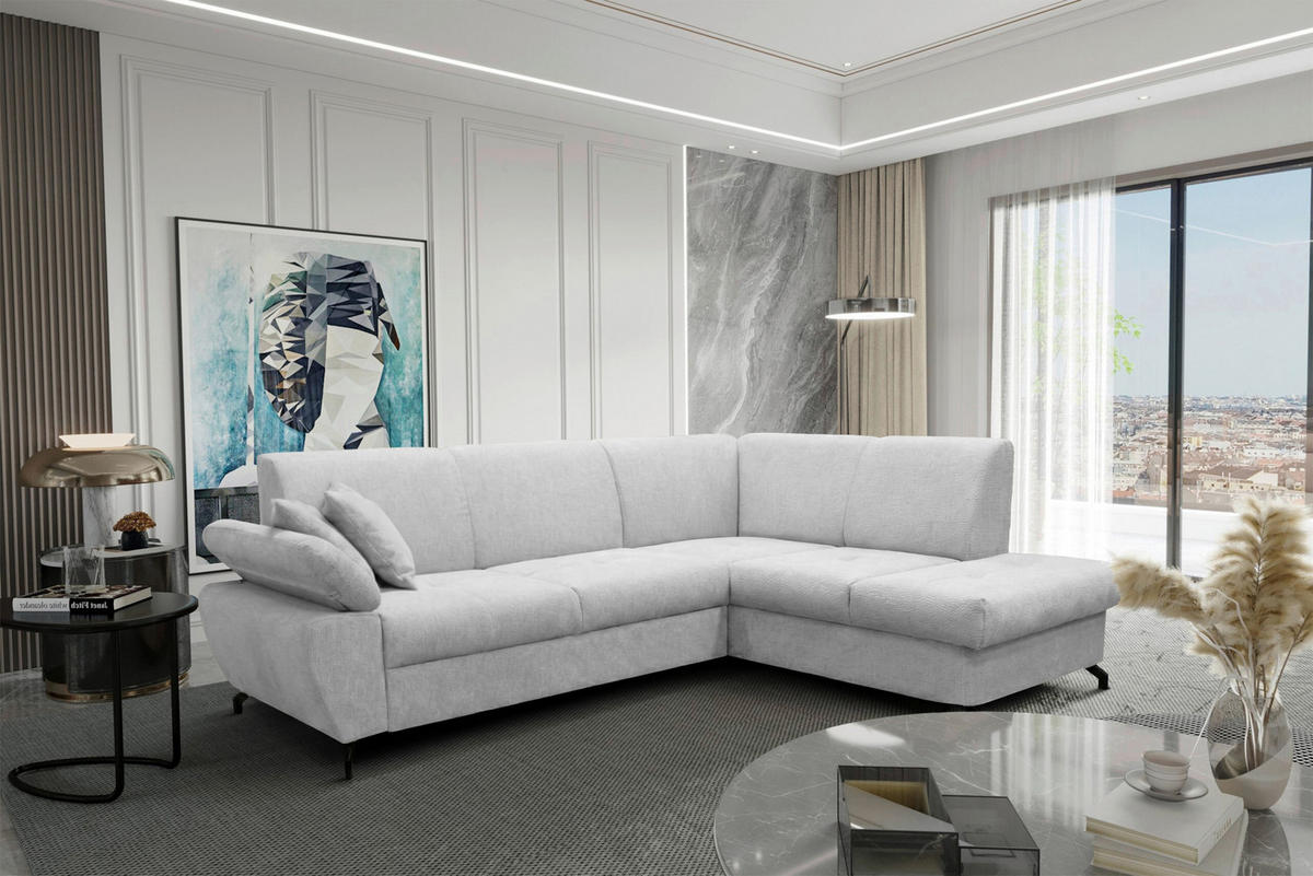 ECKSOFA CORA in Chenille Hellgrau  261/198 cm  - Hellgrau/Schwarz, Design, Textil/Metall (261/198cm) - MID.YOU