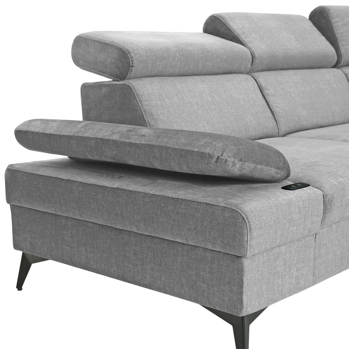 ECKSOFA Grau Flachgewebe Schlaffunktion, Armteilverstellung, Kopfteilverstellung, Sitztiefenverstellung  - Schwarz/Grau, MODERN, Textil/Metall (258/210cm) - Landscape