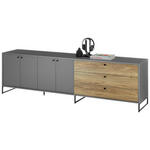 LOWBOARD Grau, Eichefarben  - Eichefarben/Anthrazit, Basics, Holzwerkstoff/Kunststoff (213/62/42cm) - Xora