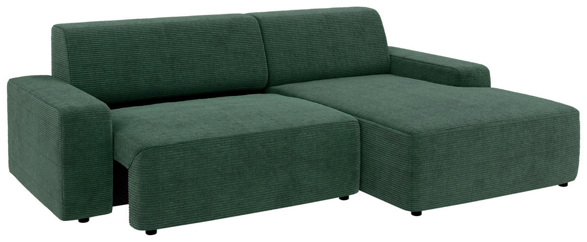 ECKSOFA in Cord Dunkelgrün  - Dunkelgrün/Schwarz, Modern, Kunststoff/Textil (246/162cm) - Trendmanufaktur