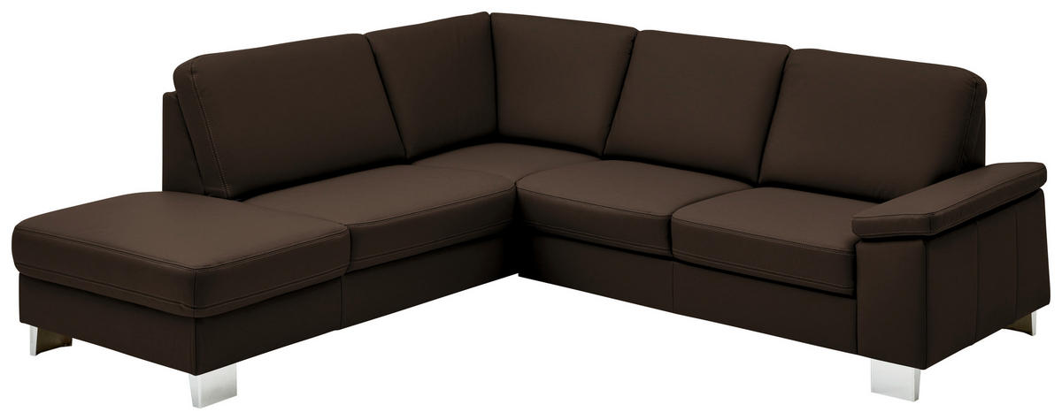 ECKSOFA  in Echtleder Dunkelbraun  235/248 cm  - Dunkelbraun/Alufarben, Design, Leder/Metall (235/248cm) - Beldomo Premium