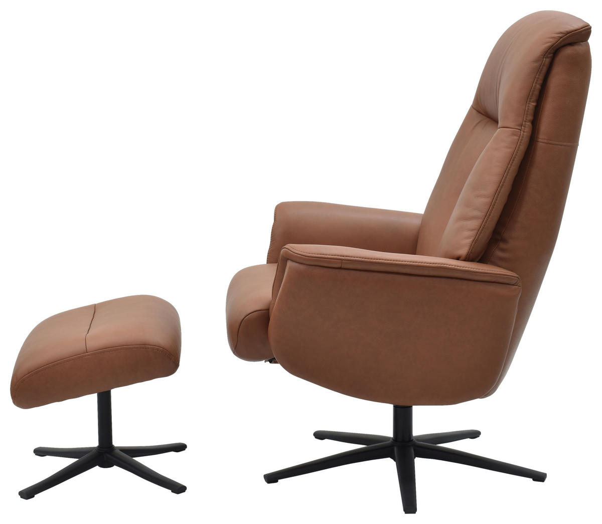 RELAXSESSELSET Lederlook Echtleder    - Cognac/Schwarz, Design, Leder/Holz (72/109/86/111/81cm) - Livetastic